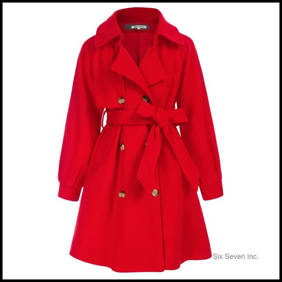 Girls Wool Blend Winter Coat with Belt Pockets Size 6-14Y
